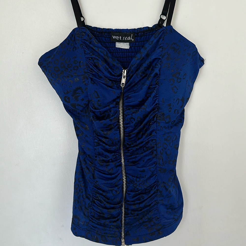 Wet seal silky slinky blue & black cheetah tank top (s)